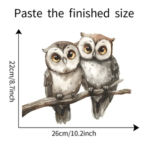 Size specifications for the watercolor owl window cling showing 26cm width and 22cm height