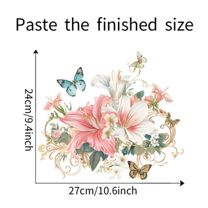 Detail showing lily flowers and butterfly wall sticker with 27x24cm dimensions