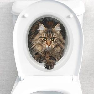 3D Realistic Cat Toilet Sticker Waterproof Removable PVC Bathroom Wall Decal Creative Animal Home Decor Modern Minimalist