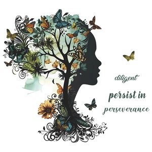 Creative wall sticker featuring a woman silhouette with tree hair and colorful butterflies