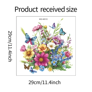 Detailed dimension guide for self-adhesive floral toilet sticker with butterflies 29cm size