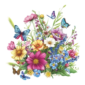 Floral toilet sticker with butterflies and colorful daisies for bathroom wall decoration