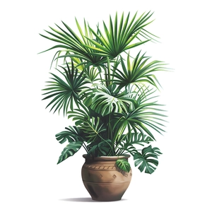 Tropical monstera and palm potted wall sticker with retro clay pot for home decoration