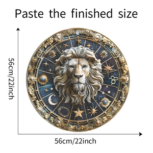 Detail view of 22-inch lion zodiac wall decal showing dimensions and celestial art