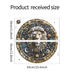 Detail view of Leo zodiac compass wall stickers showing received size 30x60cm in gold and blue