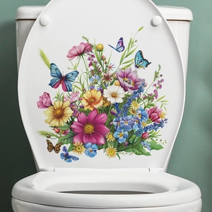 Colorful floral and butterfly self-adhesive toilet lid sticker for bathroom decoration