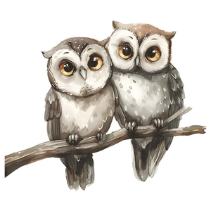 Watercolor cartoon owl glass window decals for home decoration on white background