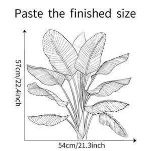 Spécification de taille pour sticker mural feuilles mesurant 57cm haut et 54cm large