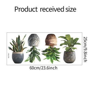 Détails des dimensions du sticker mural plantes en pot mesurant 60cm sur 25cm au total