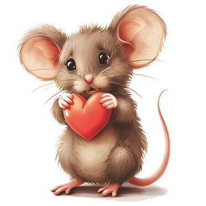 Cartoon mouse sticker holding a red heart for kitchen and dining room wall decoration