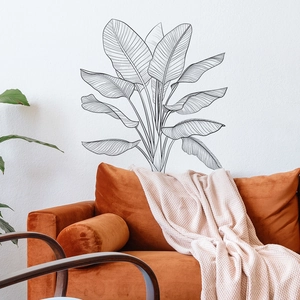 Stickers muraux minimalistes à lignes noires de feuilles pour un décor moderne
