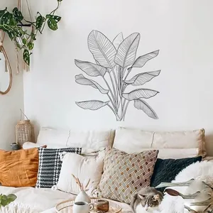 Sticker mural aux lignes de feuilles tropicales pour décoration de salon moderne