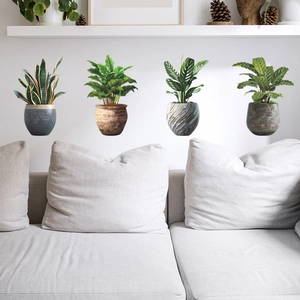 Stickers muraux MG-F051 avec plantes en pot réalistes pour décoration d'intérieur