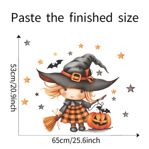 Detailansicht Halloween Hexe Wandtattoo mit Größenangaben von 53x65cm für Dekoration