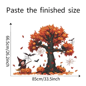 Detail showing finished size dimensions of Halloween tree and pumpkin wall stickers