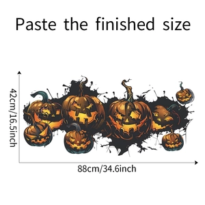 Halloween wall sticker featuring diverse glowing Jack-o'-lanterns on black splash ink