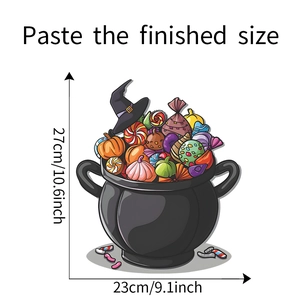 Detailed size specifications for Halloween cauldron and candy wall sticker 27cm x 23cm