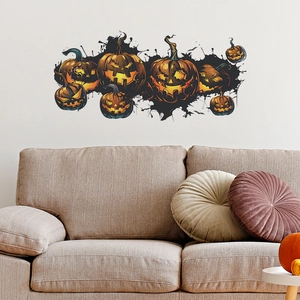 Halloween pumpkin wall decals above a sofa for festive living room home decoration
