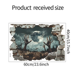 Size specifications for 3D Halloween broken wall sticker with zombie hand and moon