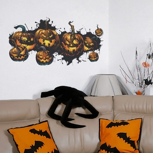 Halloween pumpkin wall decals with bats and ink splash for spooky living room decor