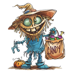 Cartoon Halloween scarecrow with candy bag and pumpkin lamp for toilet wall decoration