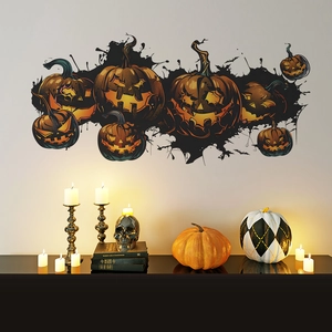 Halloween Pumpkin Wall Stickers Scary Jack-O-Lantern Bat Ink Splash PVC Decal For Living Room Entrance Festive Decoration