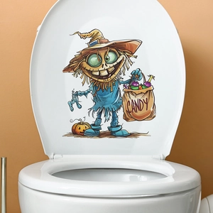 Funny Halloween scarecrow and candy pumpkin sticker for bathroom toilet cover decoration