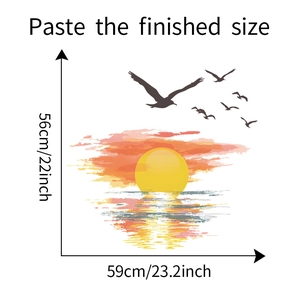 Λεπτομερές σχήμα διαστάσεων 56x59cm για το αυτοκόλλητο τοίχου με το ηλιοβασίλεμα στη θάλασσα