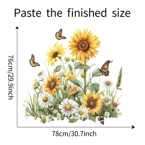 Detailed dimensions of sunflower and butterfly wall stickers measuring 76 by 78 cm