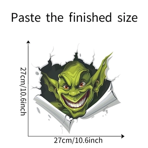 Detailed dimension guide showing 27cm size of 3D green monster wall sticker