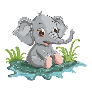 Cute cartoon baby elephant wall sticker in gray and pink for bathroom and nursery decor