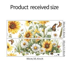 Detailed size guide for sunflower and butterfly wall stickers showing dimensions 30x90cm