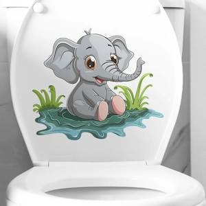Cute Cartoon Elephant Toilet Sticker Waterproof PVC Bathroom Decal For Toilet Lid Tank Home Beautification Decoration