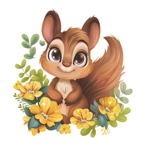 Cute squirrel wall sticker with yellow flowers for bathroom and toilet decoration