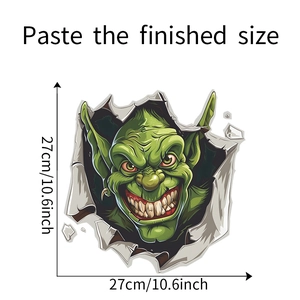 Detailed 3D wall sticker showing a 27cm green monster bursting through a cracked wall