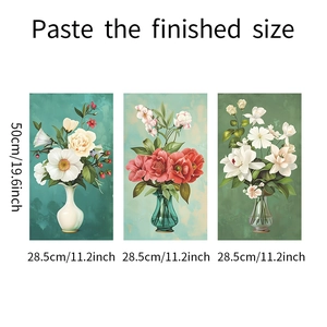 Détail de trois stickers muraux fleurs style peinture à l'huile, dimensions 50x28,5 cm