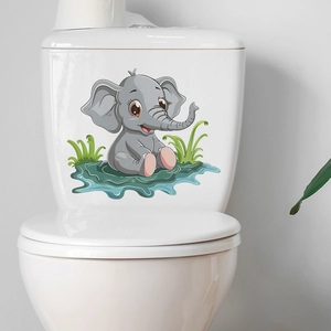 Waterproof cartoon elephant toilet sticker for bathroom decoration and home wall art