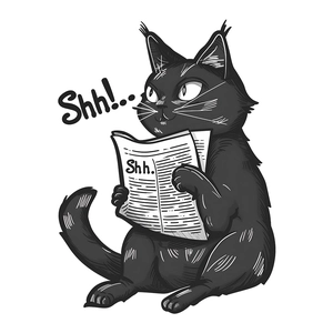 Cute black cat reading newspaper sticker for bathroom wall art and toilet decoration