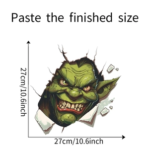 Detailed size specification for 3D green monster wall sticker measuring 27cm x 27cm