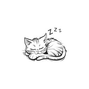 Minimalist hand-drawn sleeping cat wall sticker with ZZZ sleep symbols on white background
