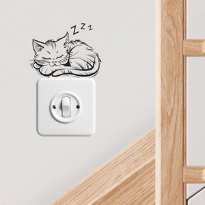 Modern Minimalist Hand Drawn Sleeping Cat Wall Sticker PVC Self Adhesive Light Switch Decoration For Home Bedroom Decor
