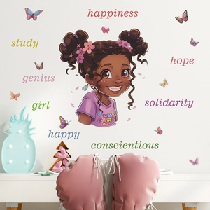 Stickers Muraux Fille Dessin Animé Papillon Citations Anglaises Positives Autocollants PVC Amovibles Décor Chambre d'Enfant
