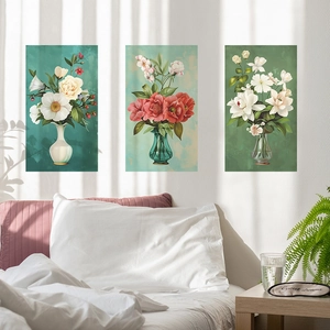 Stickers muraux en trois parties avec vases de fleurs pour décor de chambre