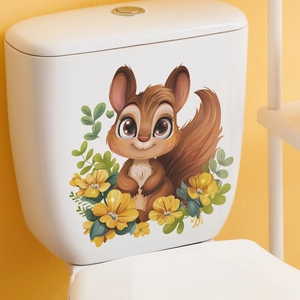 Cartoon squirrel and yellow flower waterproof wall sticker for bathroom toilet decoration