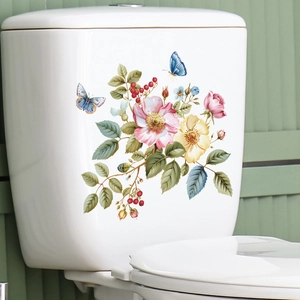 Floral and butterfly decorative wall stickers for bathroom toilet cistern decoration
