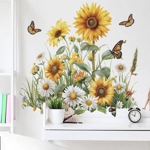 Colorful sunflower and butterfly wall decals for home living room office decoration