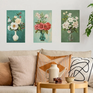 Lot de 3 stickers muraux fleurs peinture à l'huile pour décoration de salon moderne