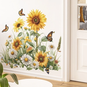 Vibrant sunflower and butterfly wall sticker set for living room wall decoration