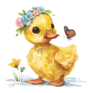Niedlicher gelber Enten-Wandaufkleber mit Schmetterling für Badezimmerdekoration