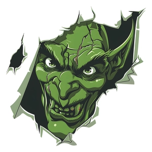 Halloween evil grinning green monster wall sticker with creative cracked wall effect